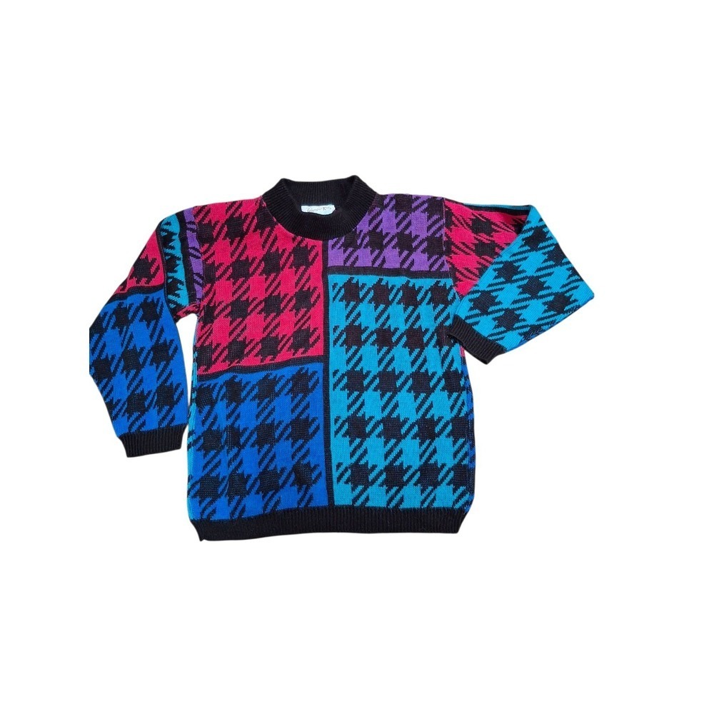 Vintage 1980s Glamour Knit Neon Color Block Sweater